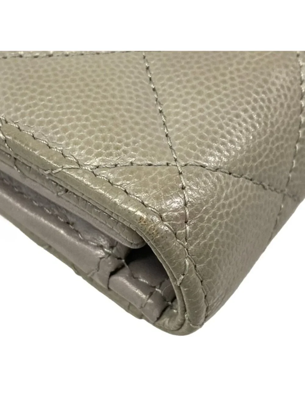 Chanel Trifold Wallet Quilted Gray Gold